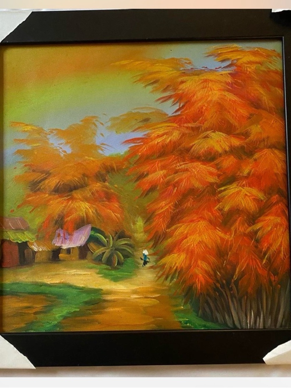 Signed Painted Picture Fall Asian Art Older But Still In Cover